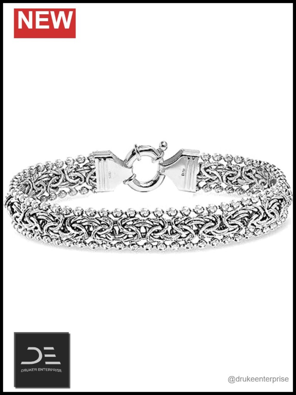 925 Sterling Silver Handmade Byzantine Link Chain Bracelet for Women, 8 Inch